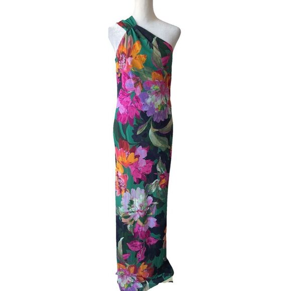 $198 Xscape Evenings Floral One-Shoulder Chiffon Gown Size 12 New - Picture 5 of 7